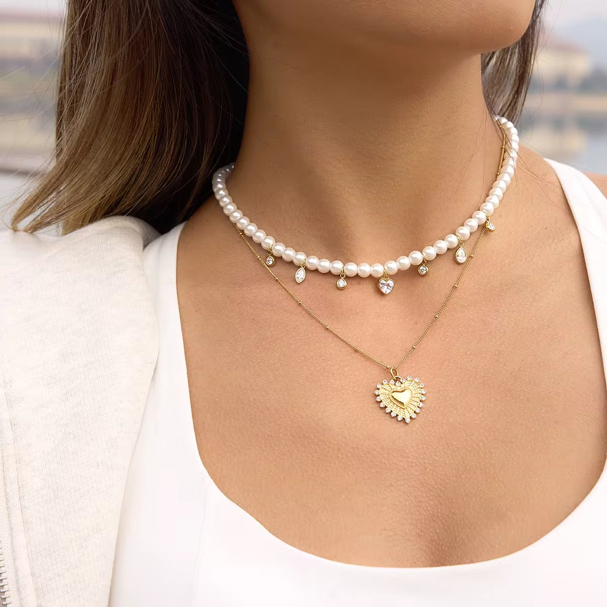 Amour Pearl Charm Necklace