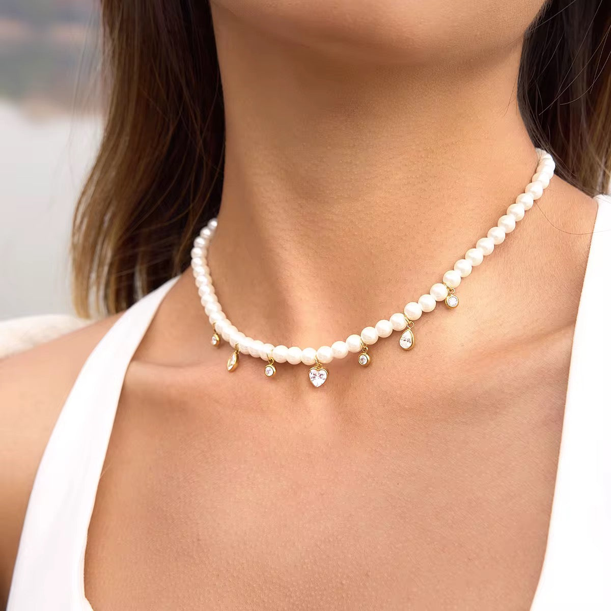 Amour Pearl Charm Necklace